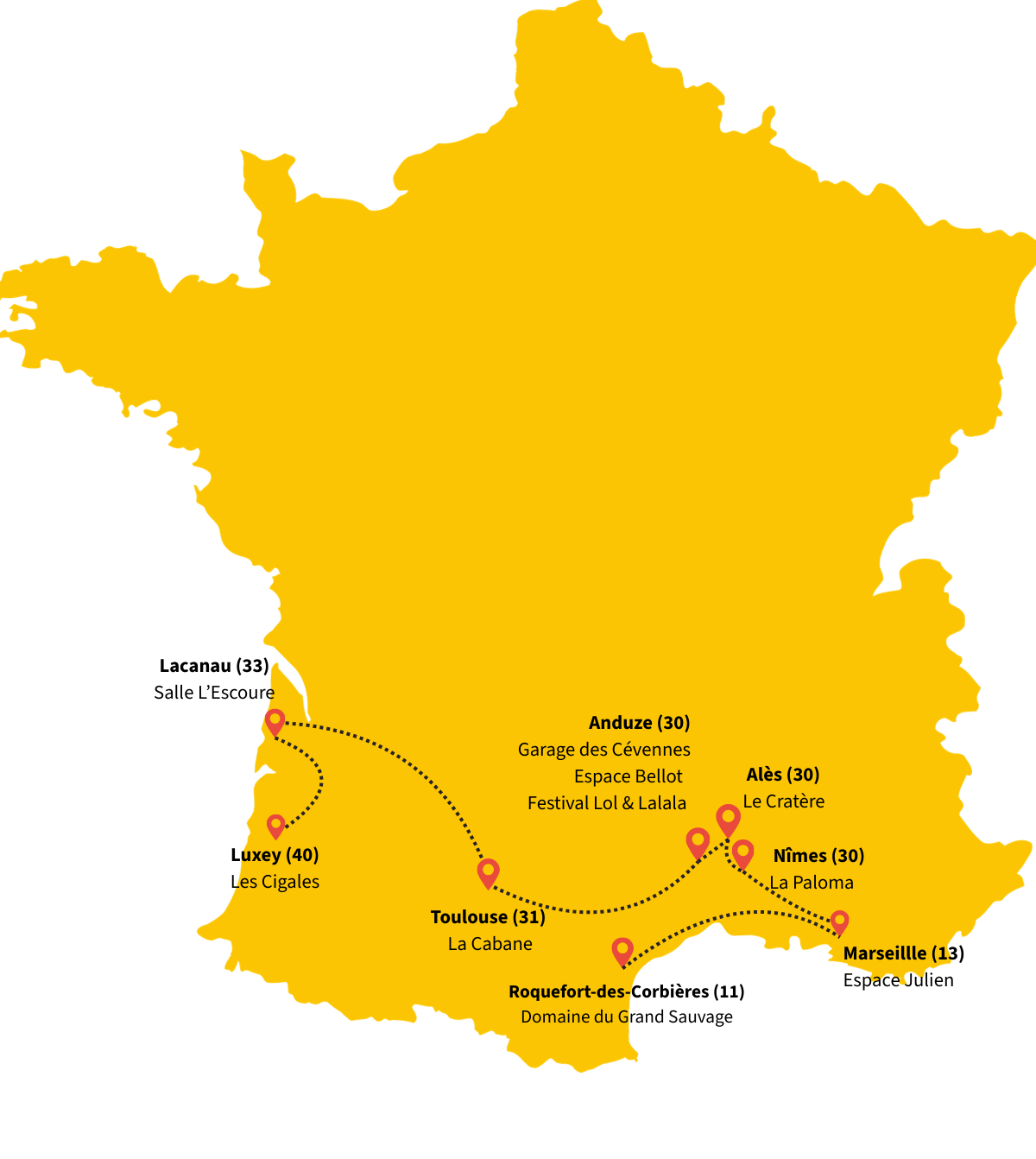 Carte des anciennes dates du Lol & Lalala Comedy Club